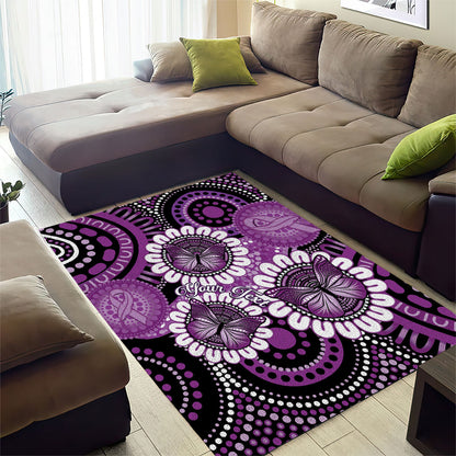 Australia Indigenous Butterflies Personalised Area Rug Lupus Support Purple Ribbon Aboriginal Art