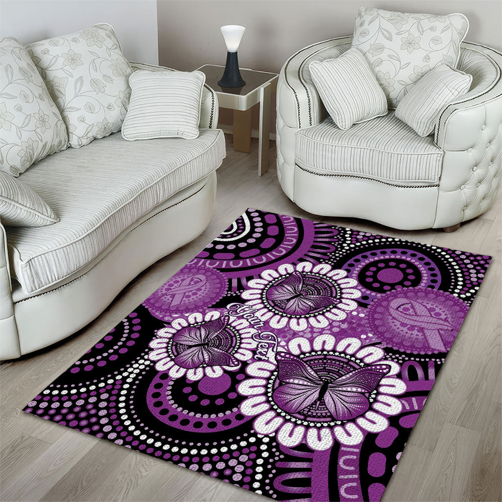 Australia Indigenous Butterflies Personalised Area Rug Lupus Support Purple Ribbon Aboriginal Art