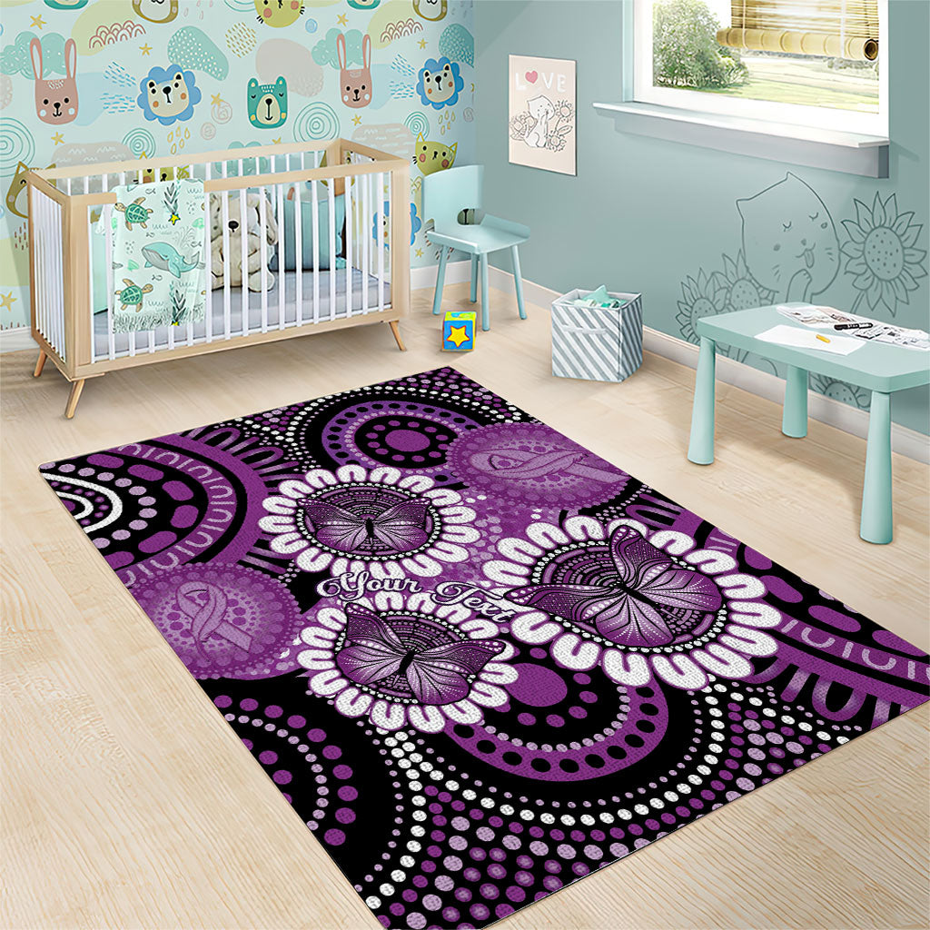 Australia Indigenous Butterflies Personalised Area Rug Lupus Support Purple Ribbon Aboriginal Art