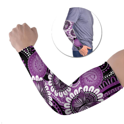 Australia Indigenous Butterflies Personalised Arm Sleeves Lupus Support Purple Ribbon Aboriginal Art