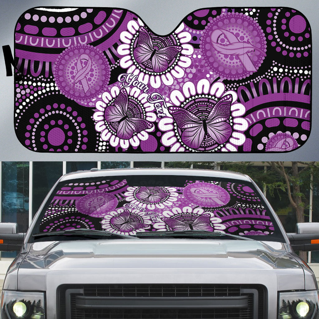 Australia Indigenous Butterflies Personalised Auto Sun Shade Lupus Support Purple Ribbon Aboriginal Art