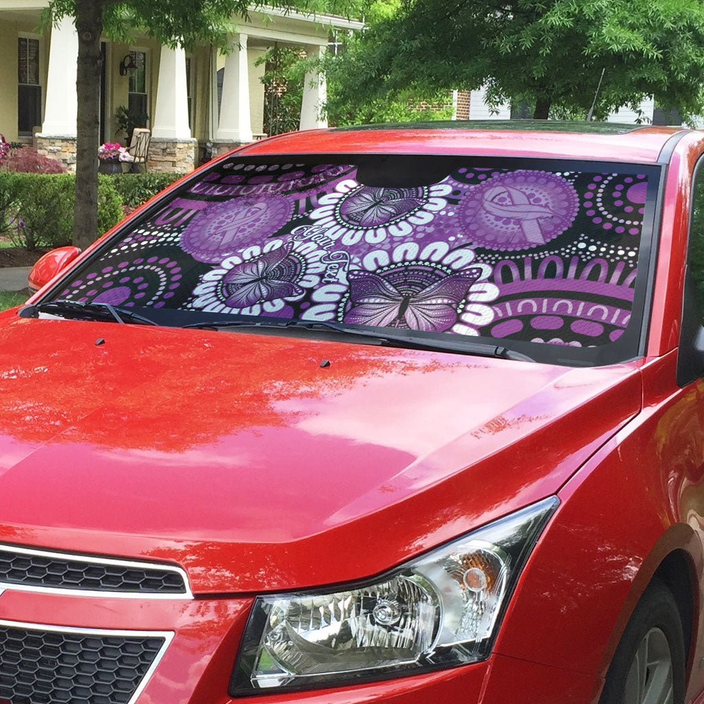 Australia Indigenous Butterflies Personalised Auto Sun Shade Lupus Support Purple Ribbon Aboriginal Art