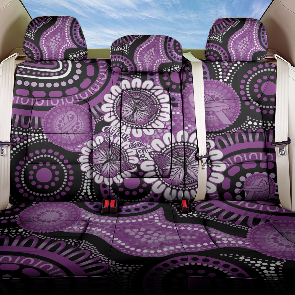 Australia Indigenous Butterflies Personalised Back Car Seat Cover Lupus Support Purple Ribbon Aboriginal Art