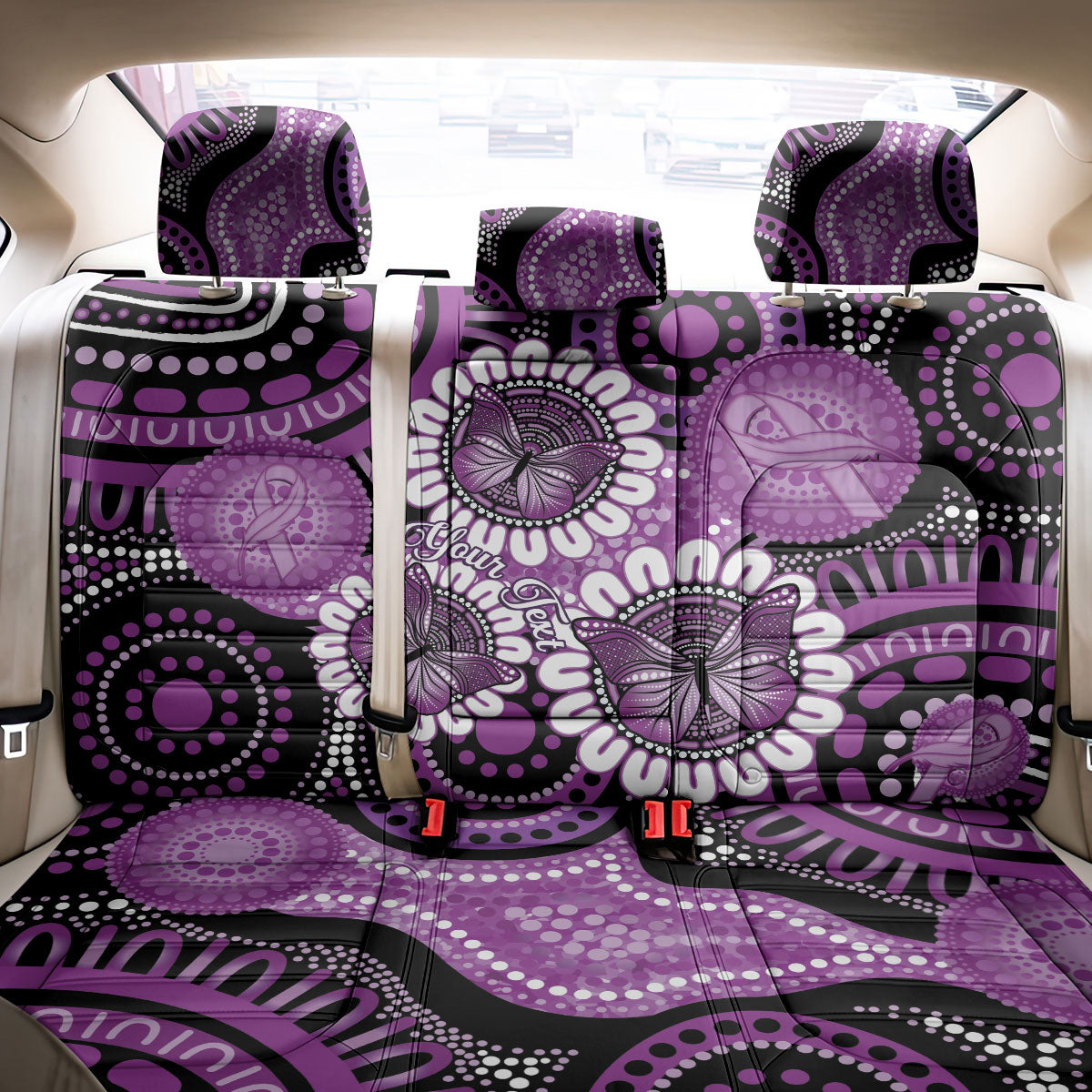 Australia Indigenous Butterflies Personalised Back Car Seat Cover Lupus Support Purple Ribbon Aboriginal Art