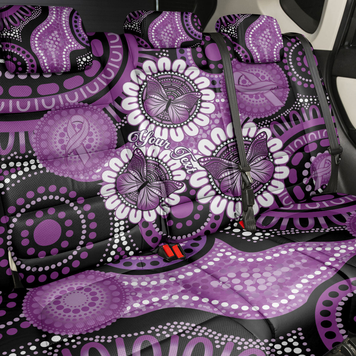 Australia Indigenous Butterflies Personalised Back Car Seat Cover Lupus Support Purple Ribbon Aboriginal Art