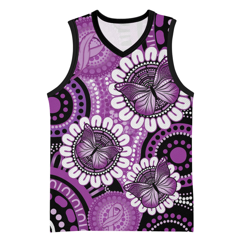 Australia Indigenous Butterflies Personalised Basketball Jersey Lupus Support Purple Ribbon Aboriginal Art