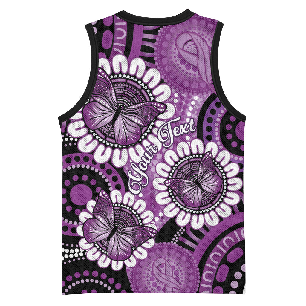 Australia Indigenous Butterflies Personalised Basketball Jersey Lupus Support Purple Ribbon Aboriginal Art