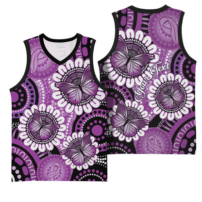 Australia Indigenous Butterflies Personalised Basketball Jersey Lupus Support Purple Ribbon Aboriginal Art