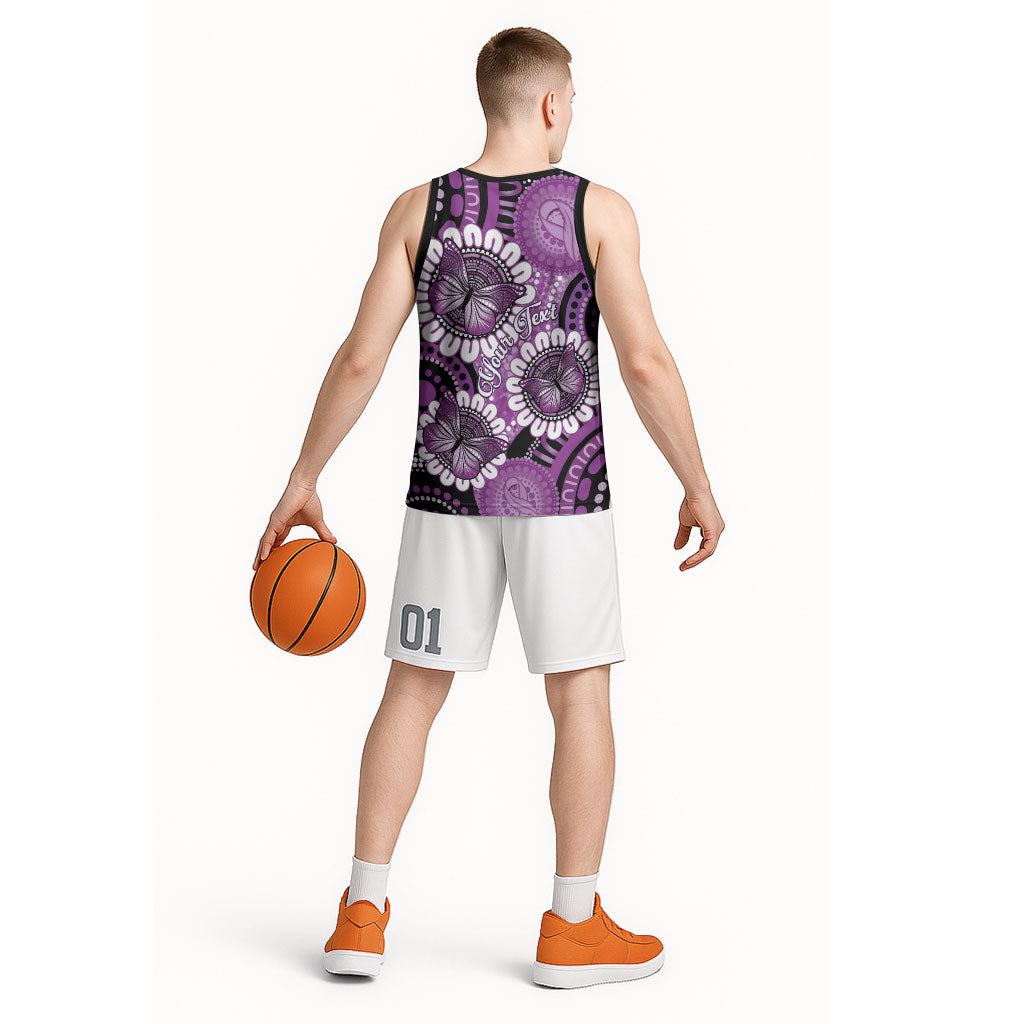 Australia Indigenous Butterflies Personalised Basketball Jersey Lupus Support Purple Ribbon Aboriginal Art