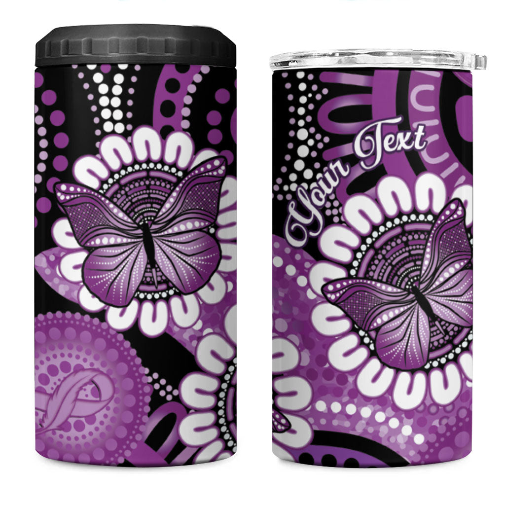 Australia Indigenous Butterflies Personalised 4 in 1 Can Cooler Tumbler Lupus Support Purple Ribbon Aboriginal Art