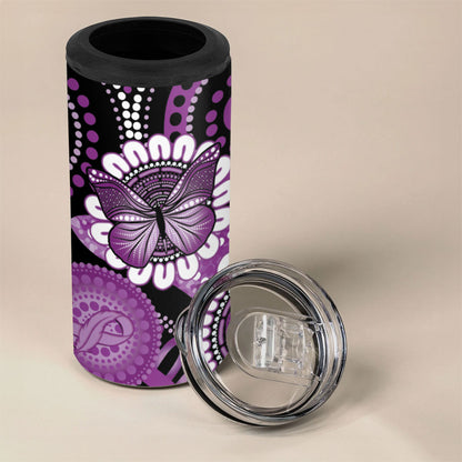 Australia Indigenous Butterflies Personalised 4 in 1 Can Cooler Tumbler Lupus Support Purple Ribbon Aboriginal Art