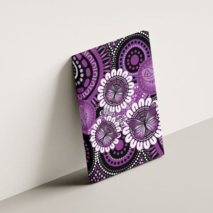 Australia Indigenous Butterflies Personalised Canvas Wall Art Lupus Support Purple Ribbon Aboriginal Art