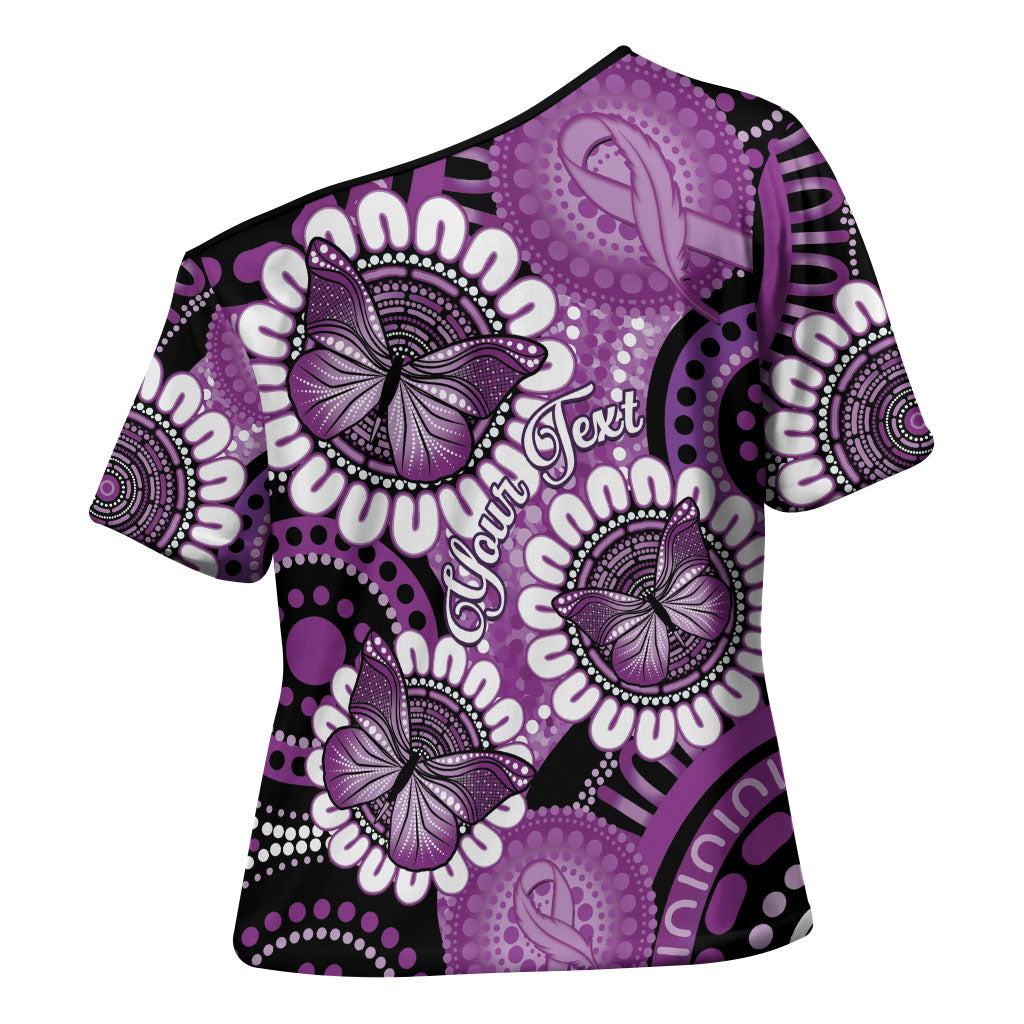 Australia Indigenous Butterflies Personalised Cross Shoulder Shirt Lupus Support Purple Ribbon Aboriginal Art