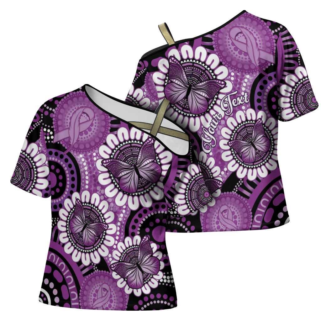 Australia Indigenous Butterflies Personalised Cross Shoulder Shirt Lupus Support Purple Ribbon Aboriginal Art
