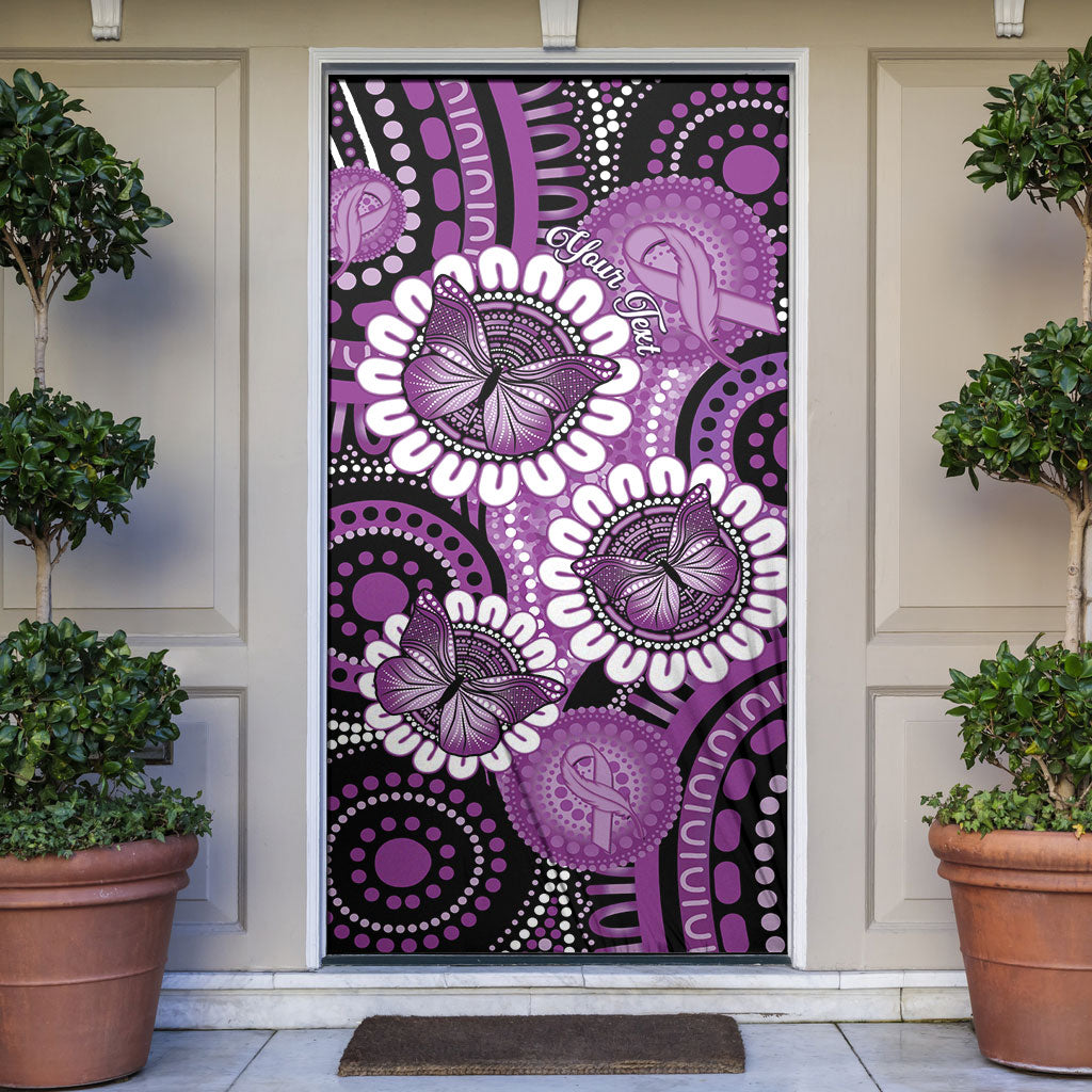 Australia Indigenous Butterflies Personalised Door Cover Lupus Support Purple Ribbon Aboriginal Art
