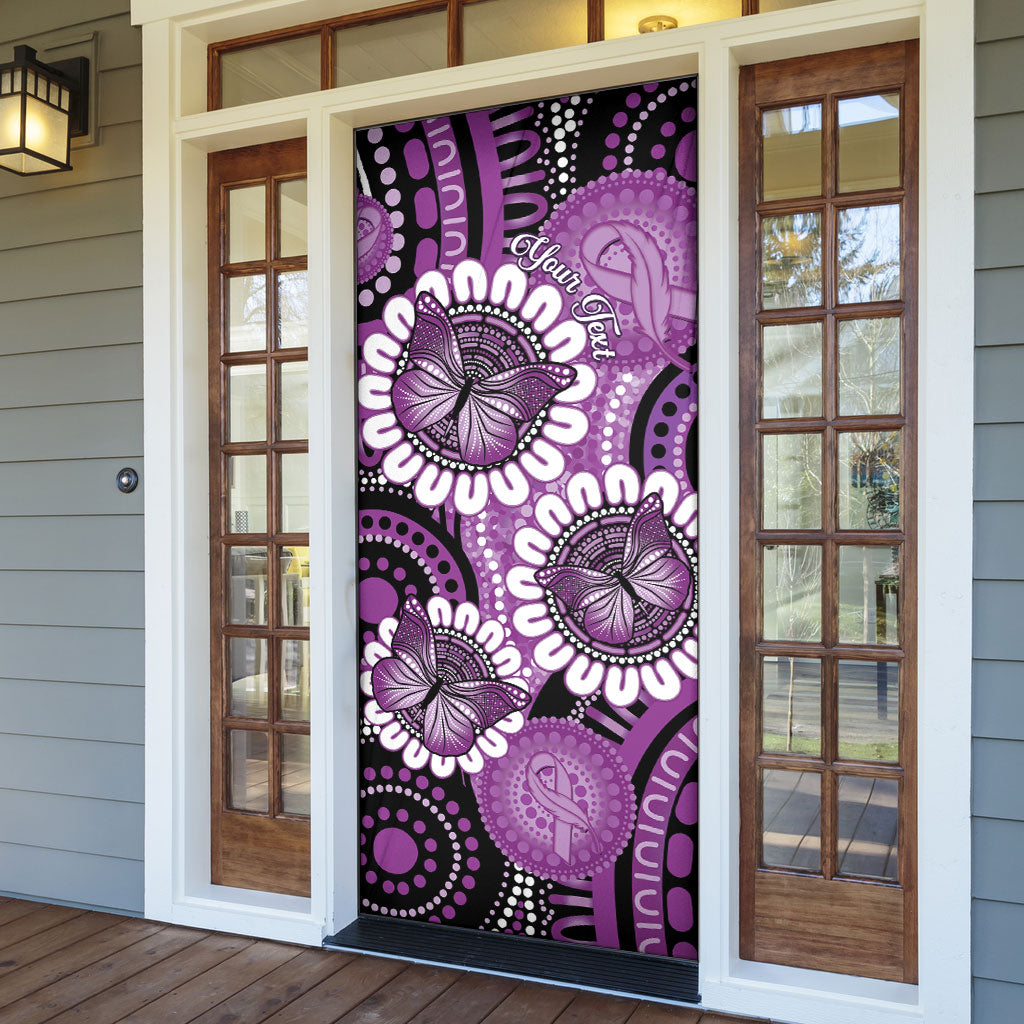Australia Indigenous Butterflies Personalised Door Cover Lupus Support Purple Ribbon Aboriginal Art