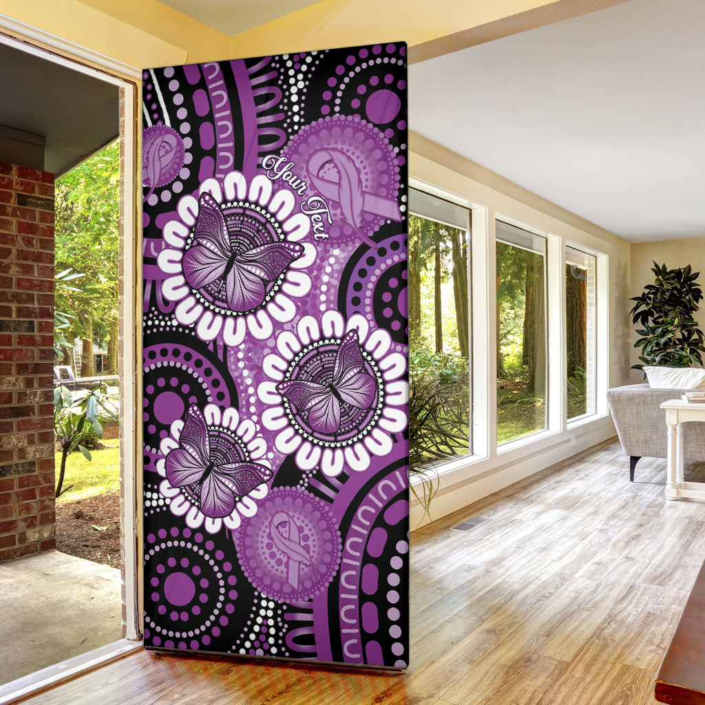 Australia Indigenous Butterflies Personalised Door Cover Lupus Support Purple Ribbon Aboriginal Art