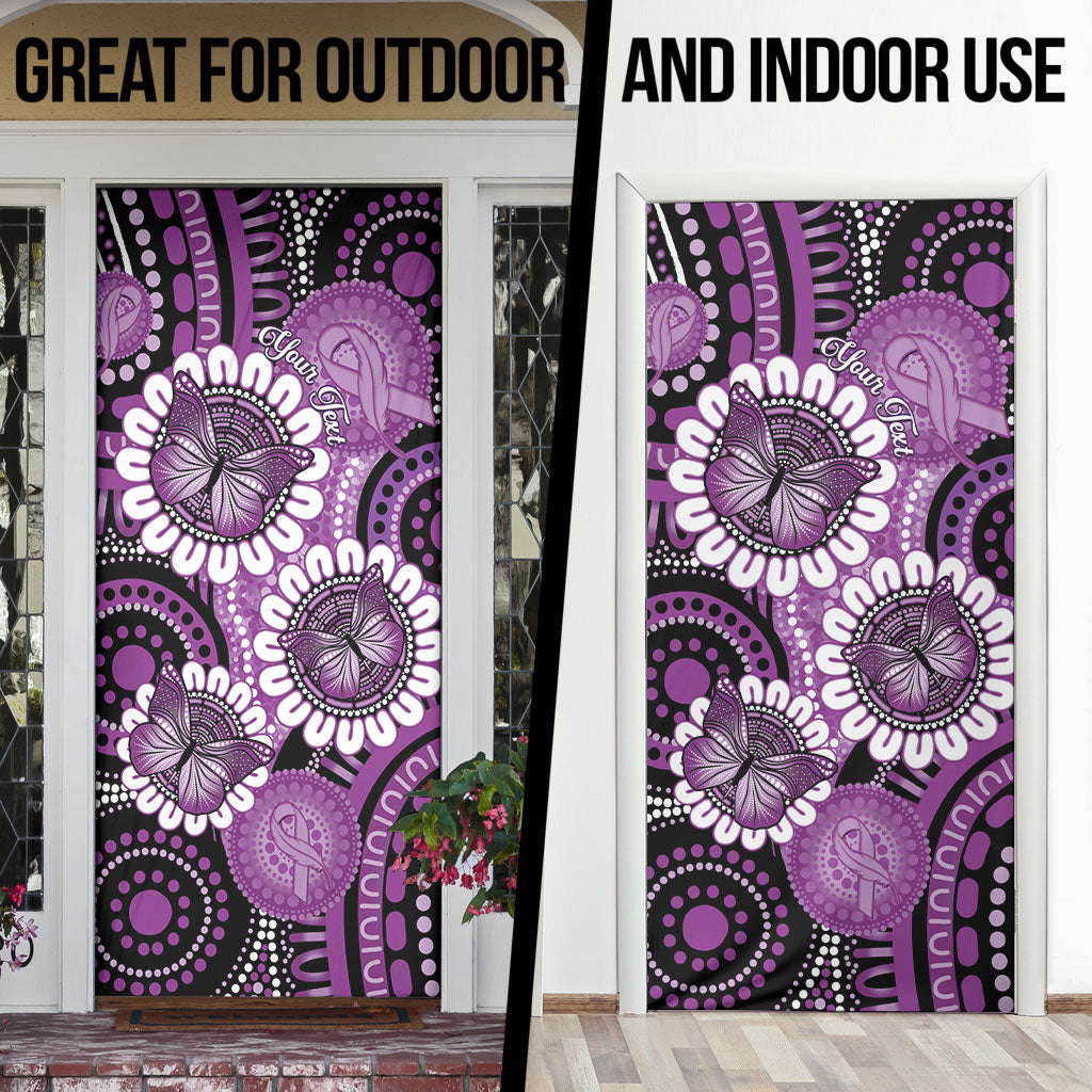 Australia Indigenous Butterflies Personalised Door Cover Lupus Support Purple Ribbon Aboriginal Art