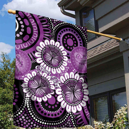 Australia Indigenous Butterflies Personalised Garden Flag Lupus Support Purple Ribbon Aboriginal Art