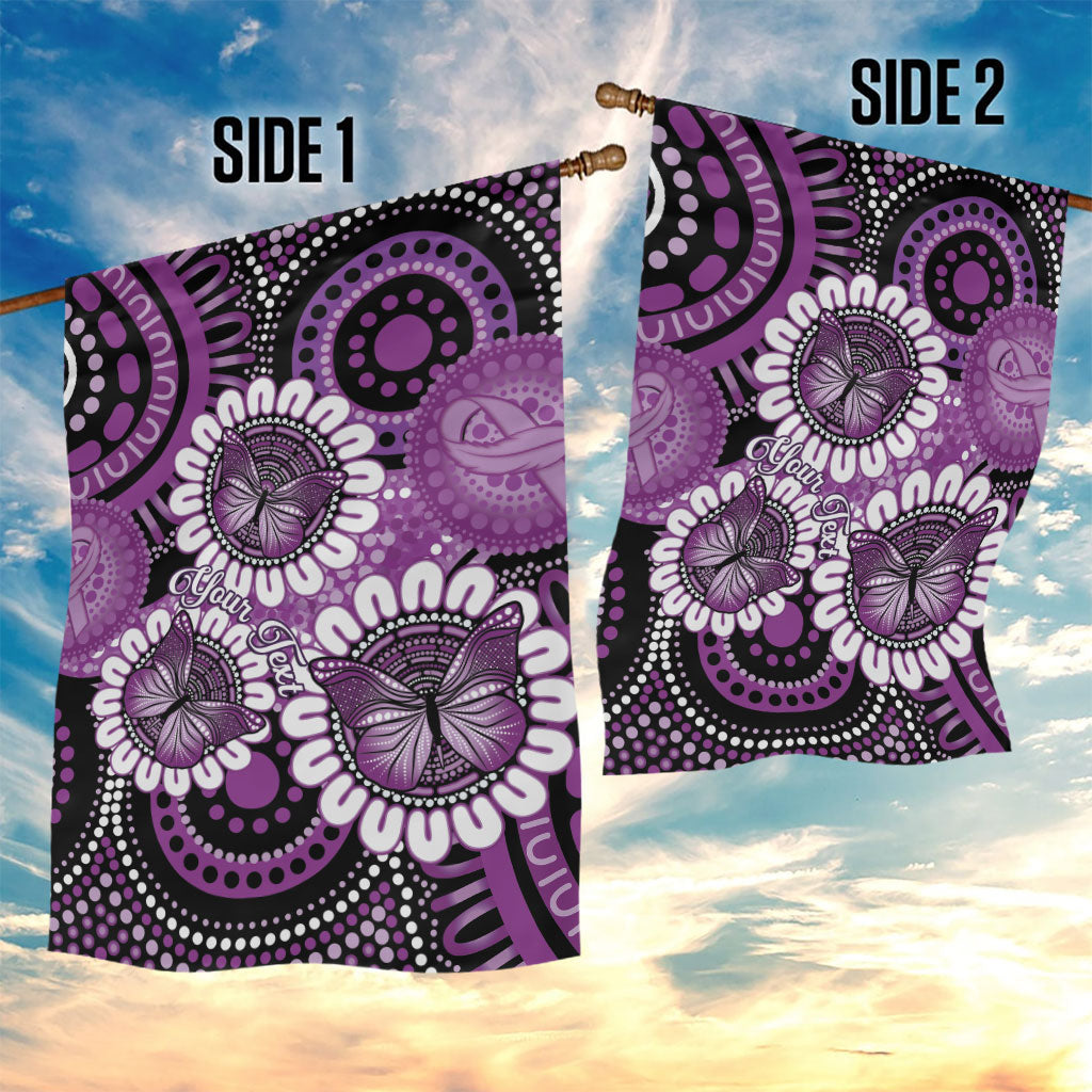 Australia Indigenous Butterflies Personalised Garden Flag Lupus Support Purple Ribbon Aboriginal Art