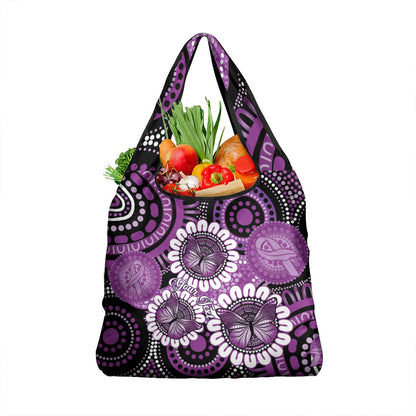 Australia Indigenous Butterflies Personalised Grocery Bag Lupus Support Purple Ribbon Aboriginal Art