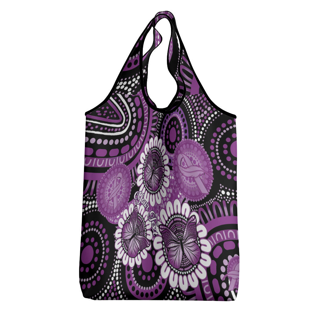 Australia Indigenous Butterflies Personalised Grocery Bag Lupus Support Purple Ribbon Aboriginal Art