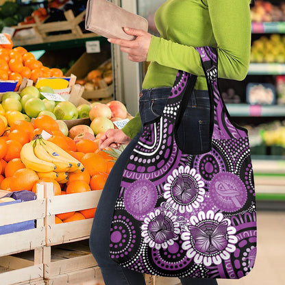 Australia Indigenous Butterflies Personalised Grocery Bag Lupus Support Purple Ribbon Aboriginal Art