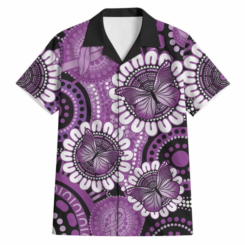 Australia Indigenous Butterflies Personalised Hawaiian Shirt Lupus Support Purple Ribbon Aboriginal Art