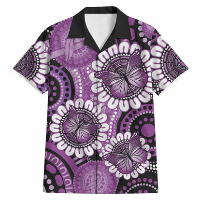Australia Indigenous Butterflies Personalised Hawaiian Shirt Lupus Support Purple Ribbon Aboriginal Art