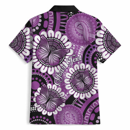 Australia Indigenous Butterflies Personalised Hawaiian Shirt Lupus Support Purple Ribbon Aboriginal Art
