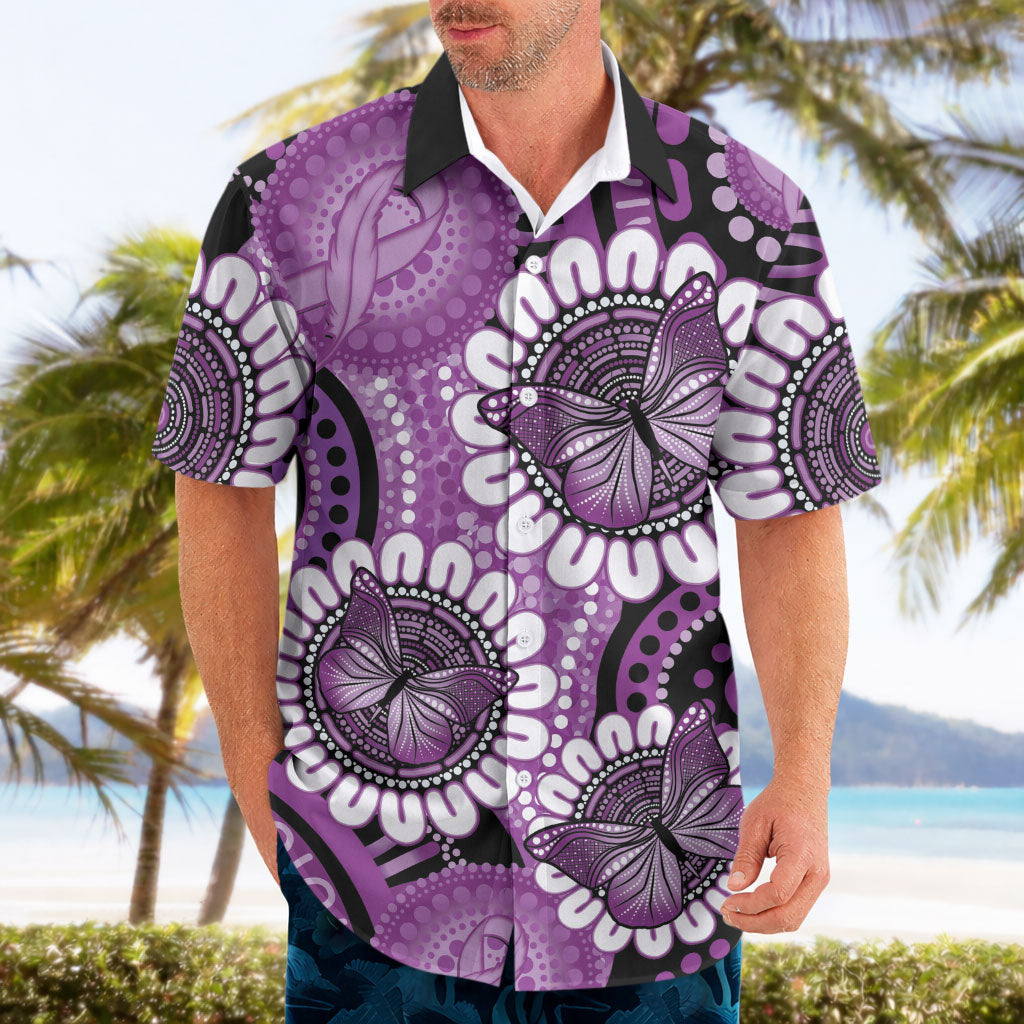 Australia Indigenous Butterflies Personalised Hawaiian Shirt Lupus Support Purple Ribbon Aboriginal Art