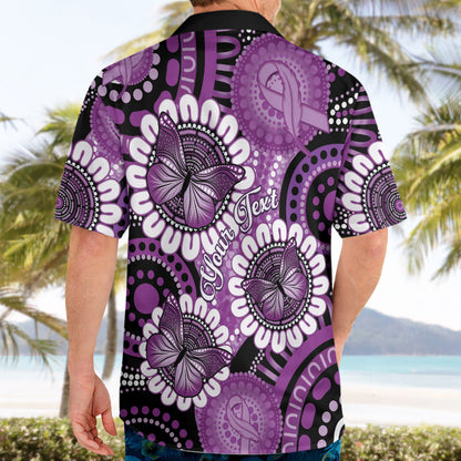 Australia Indigenous Butterflies Personalised Hawaiian Shirt Lupus Support Purple Ribbon Aboriginal Art