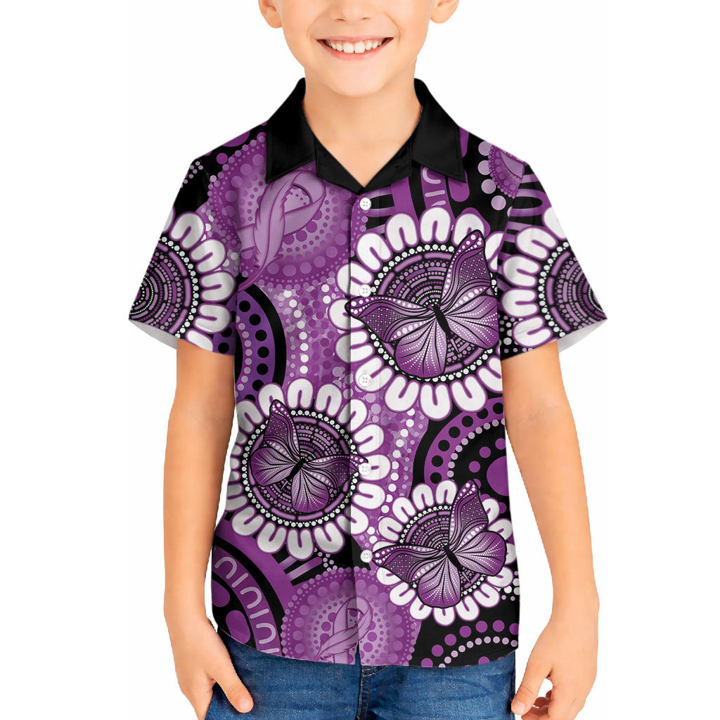 Australia Indigenous Butterflies Personalised Hawaiian Shirt Lupus Support Purple Ribbon Aboriginal Art