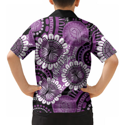 Australia Indigenous Butterflies Personalised Hawaiian Shirt Lupus Support Purple Ribbon Aboriginal Art