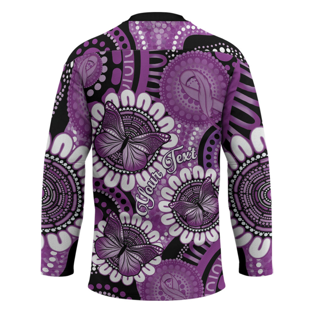 Australia Indigenous Butterflies Personalised Hockey Jersey Lupus Support Purple Ribbon Aboriginal Art