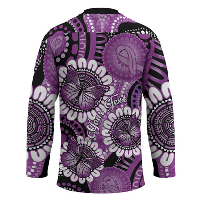 Australia Indigenous Butterflies Personalised Hockey Jersey Lupus Support Purple Ribbon Aboriginal Art