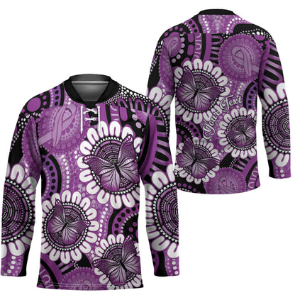 Australia Indigenous Butterflies Personalised Hockey Jersey Lupus Support Purple Ribbon Aboriginal Art