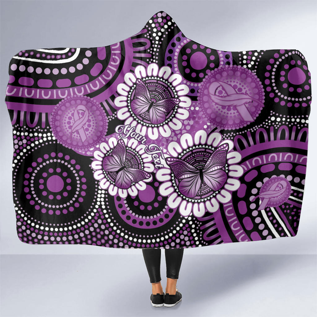 Australia Indigenous Butterflies Personalised Hooded Blanket Lupus Support Purple Ribbon Aboriginal Art