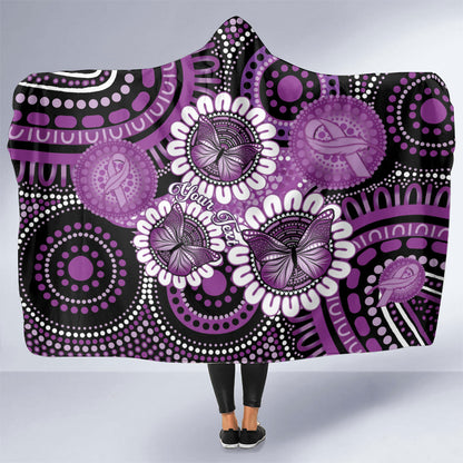 Australia Indigenous Butterflies Personalised Hooded Blanket Lupus Support Purple Ribbon Aboriginal Art