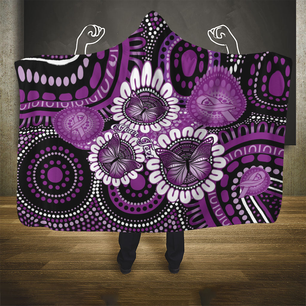 Australia Indigenous Butterflies Personalised Hooded Blanket Lupus Support Purple Ribbon Aboriginal Art