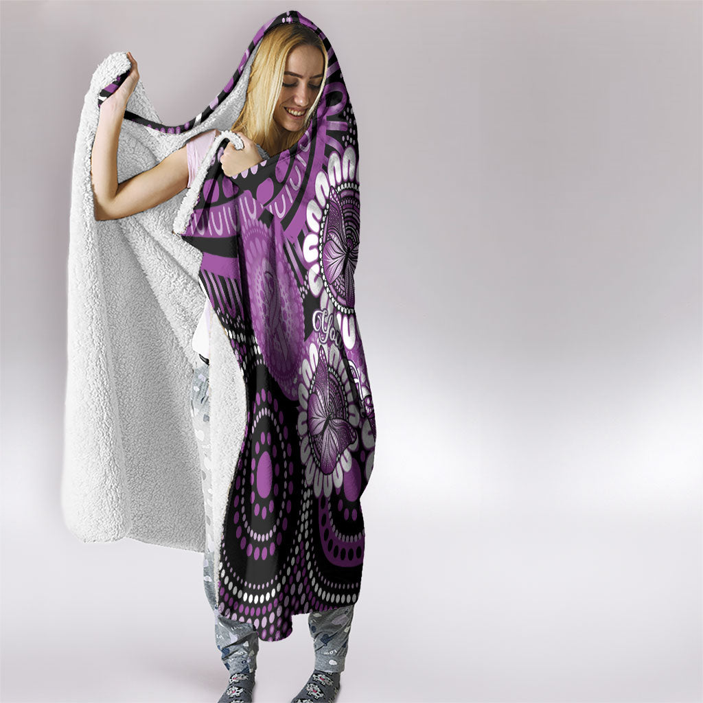 Australia Indigenous Butterflies Personalised Hooded Blanket Lupus Support Purple Ribbon Aboriginal Art