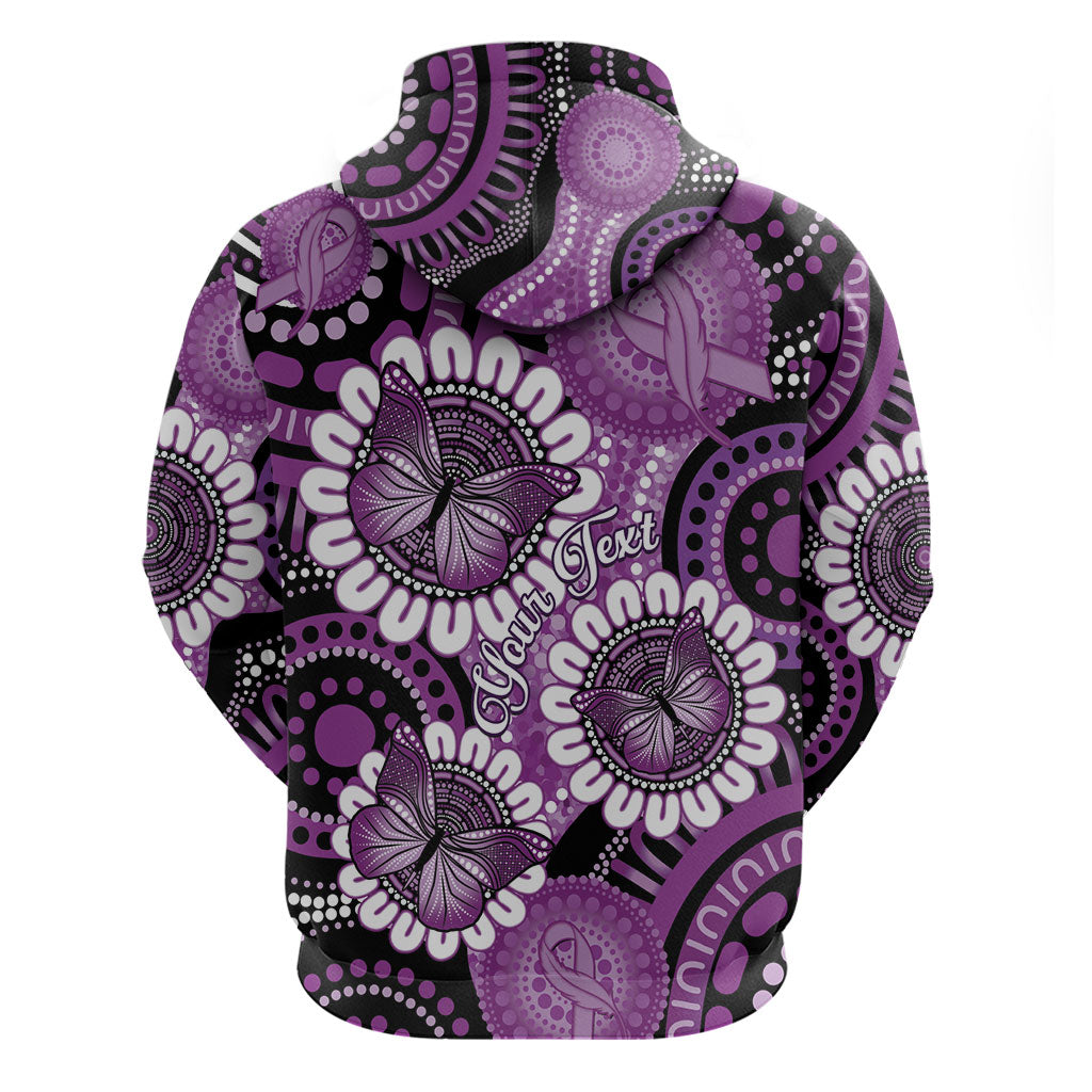 Australia Indigenous Butterflies Personalised Hoodie Lupus Support Purple Ribbon Aboriginal Art