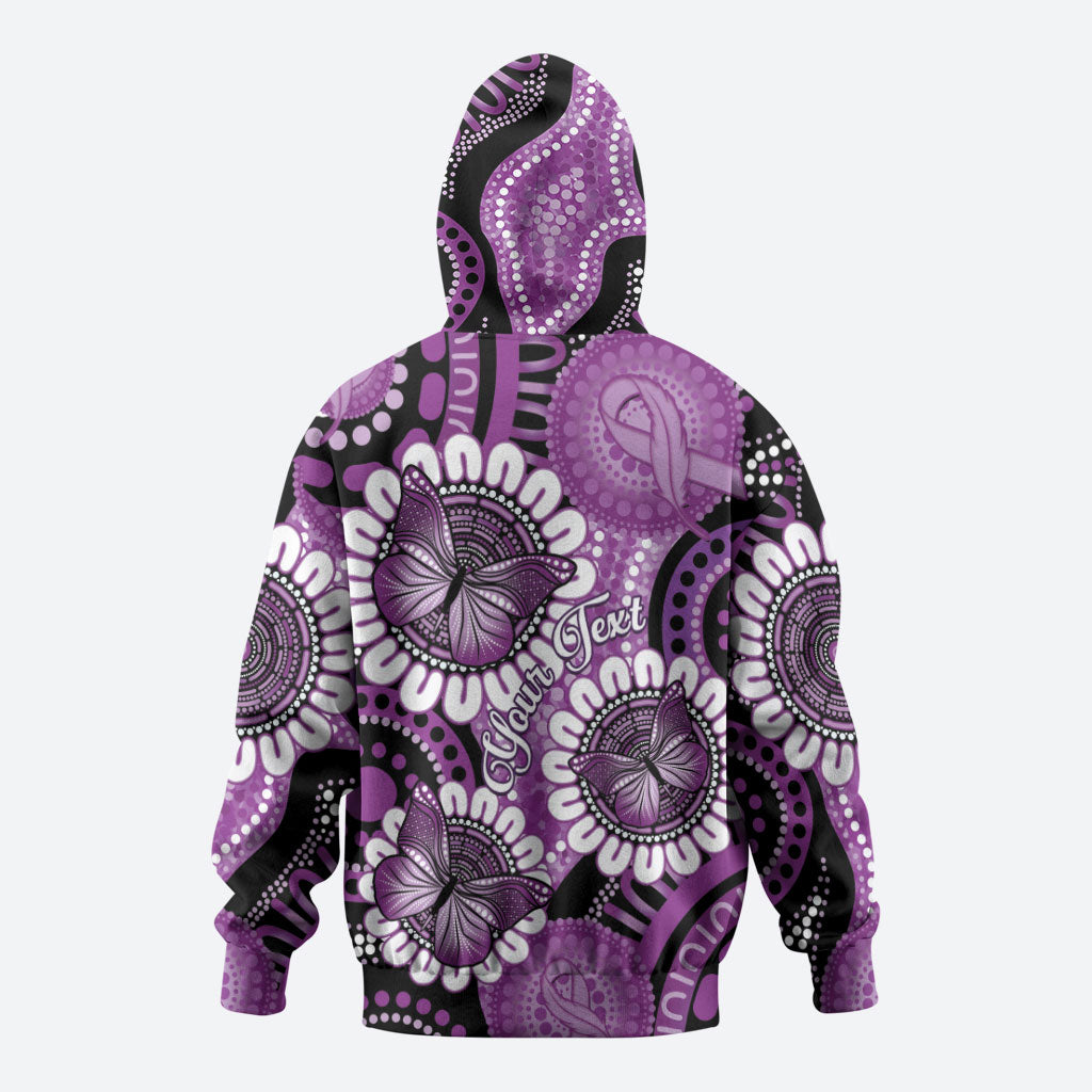 Australia Indigenous Butterflies Personalised Hoodie Lupus Support Purple Ribbon Aboriginal Art