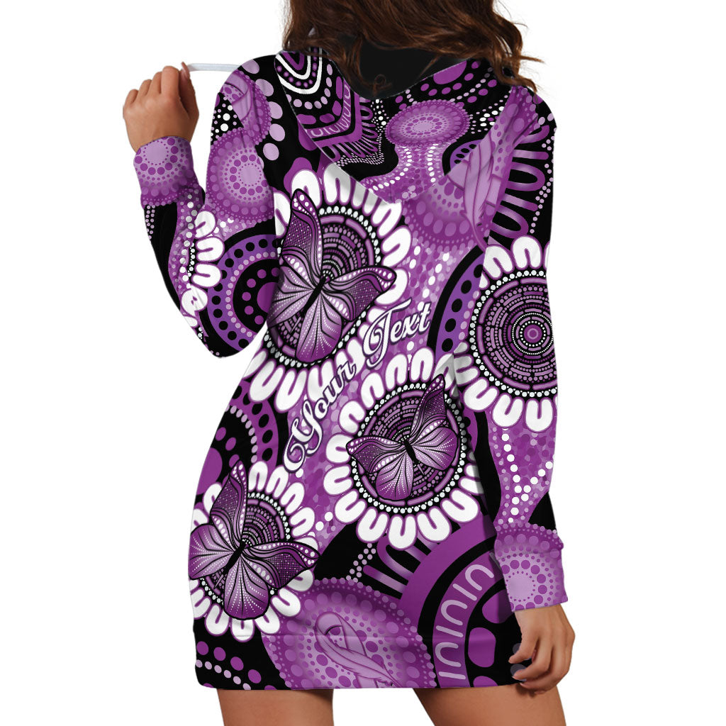 Australia Indigenous Butterflies Personalised Hoodie Dress Lupus Support Purple Ribbon Aboriginal Art