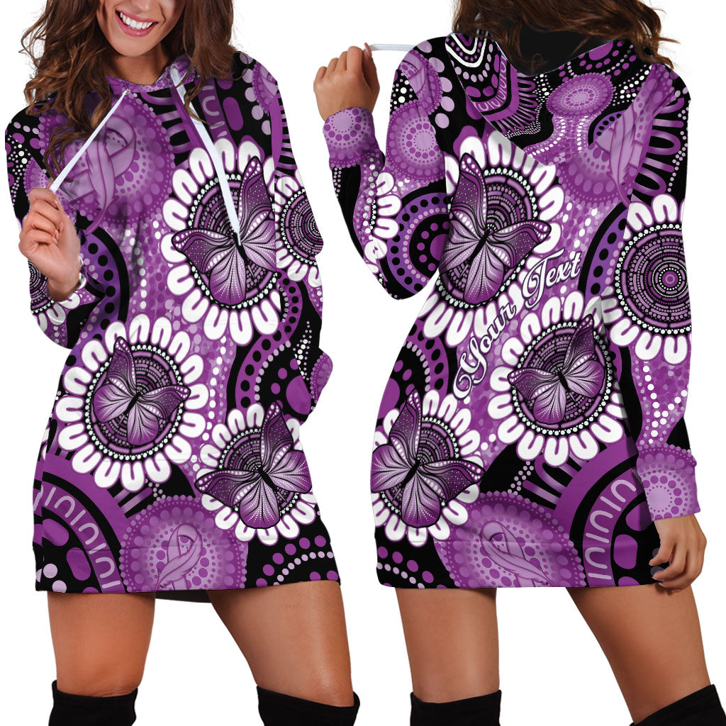Australia Indigenous Butterflies Personalised Hoodie Dress Lupus Support Purple Ribbon Aboriginal Art