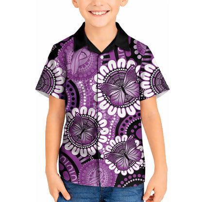 Australia Indigenous Butterflies Personalised Kid Hawaiian Shirt Lupus Support Purple Ribbon Aboriginal Art