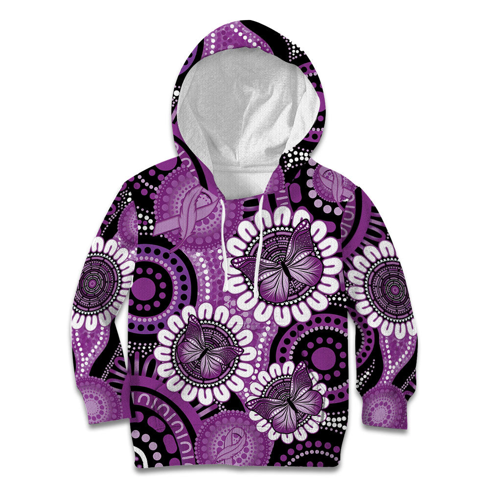 Australia Indigenous Butterflies Personalised Kid Hoodie Lupus Support Purple Ribbon Aboriginal Art