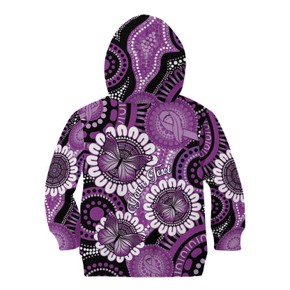 Australia Indigenous Butterflies Personalised Kid Hoodie Lupus Support Purple Ribbon Aboriginal Art