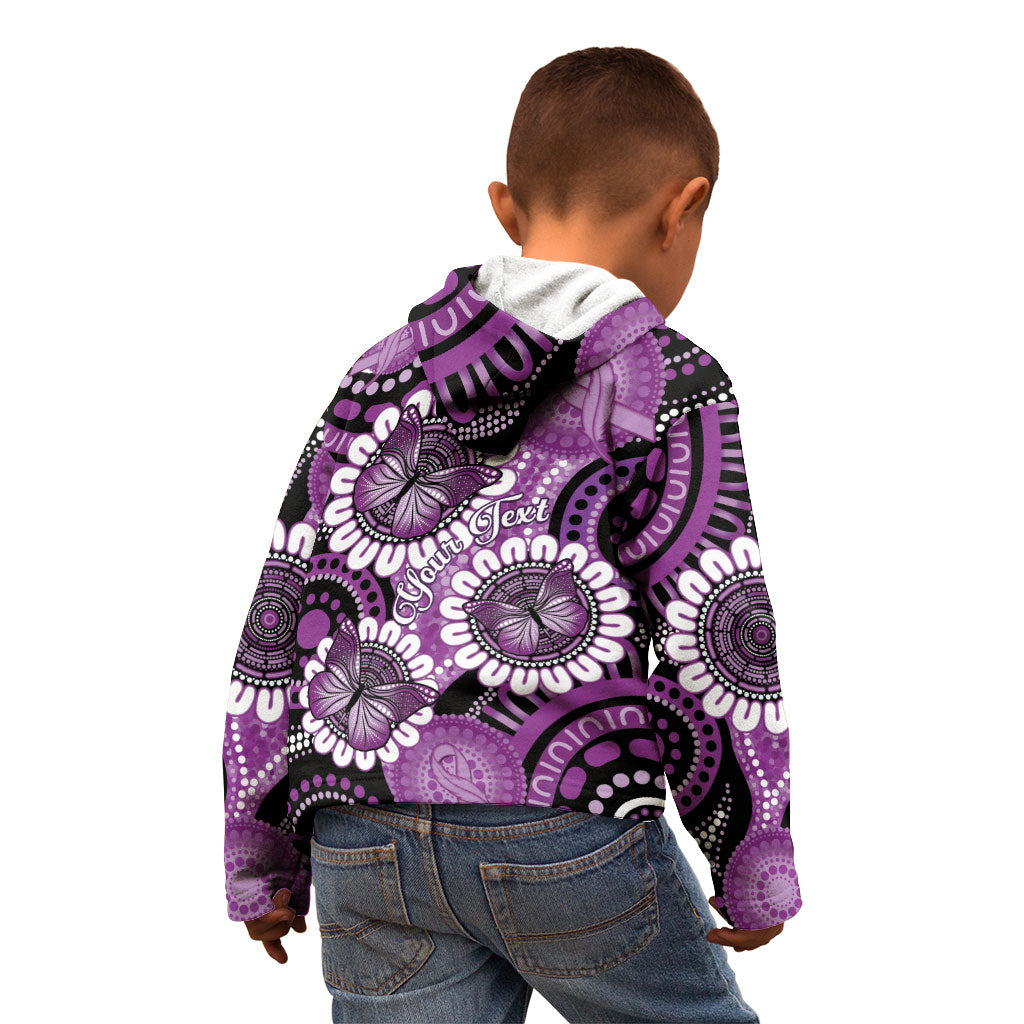 Australia Indigenous Butterflies Personalised Kid Hoodie Lupus Support Purple Ribbon Aboriginal Art