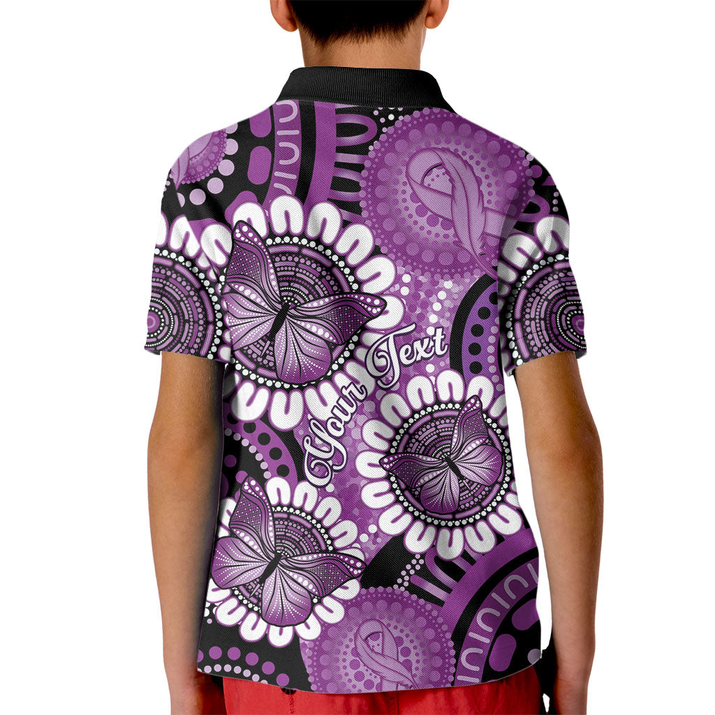 Australia Indigenous Butterflies Personalised Kid Polo Shirt Lupus Support Purple Ribbon Aboriginal Art